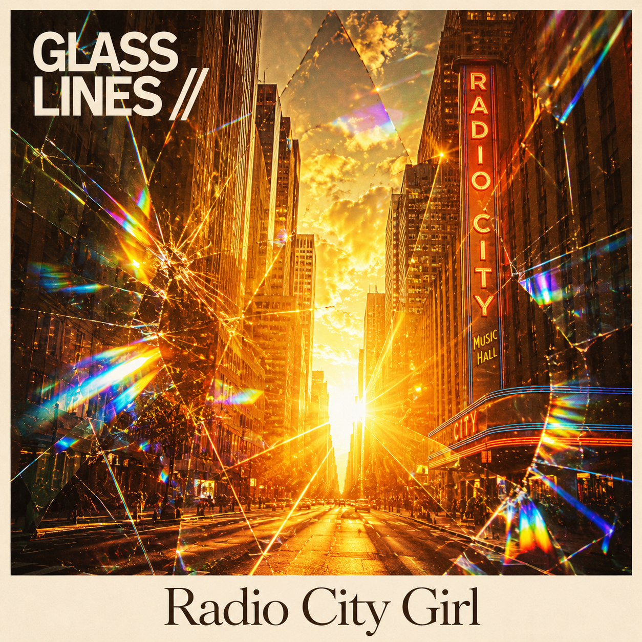 Radio City Girl cover art featuring a golden city street with a neon radio sign.